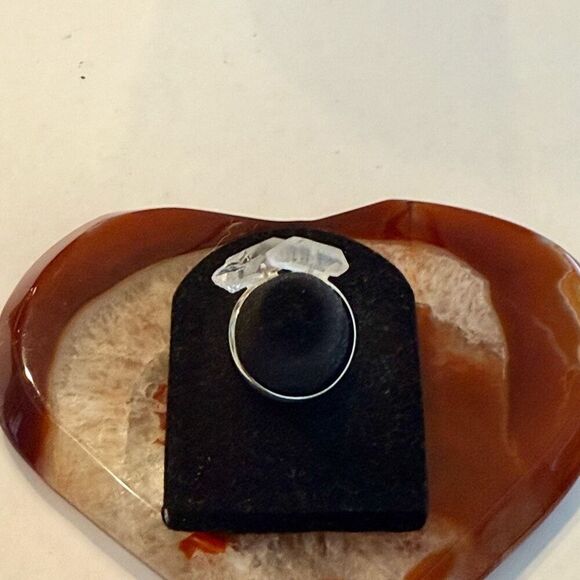 Natural Raw Herkimer Diamond Sterling Silver Adjustable Double Stone Ring New - Picture 5 of 8